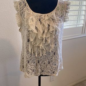 Cream,Lace and ruffle top
